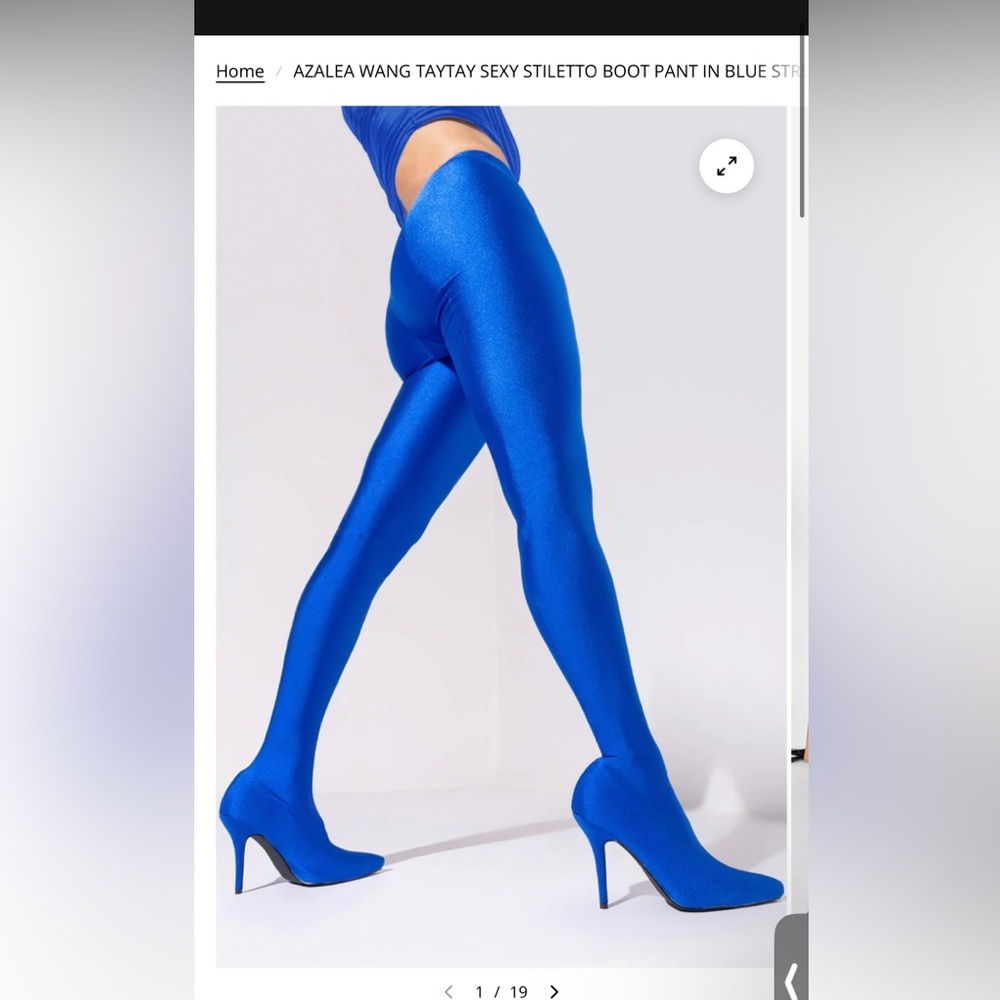 AKIRA AZALEA WANG TAYTAY SEXY STILETTO BOOT PANT IN BLUE STRETCH